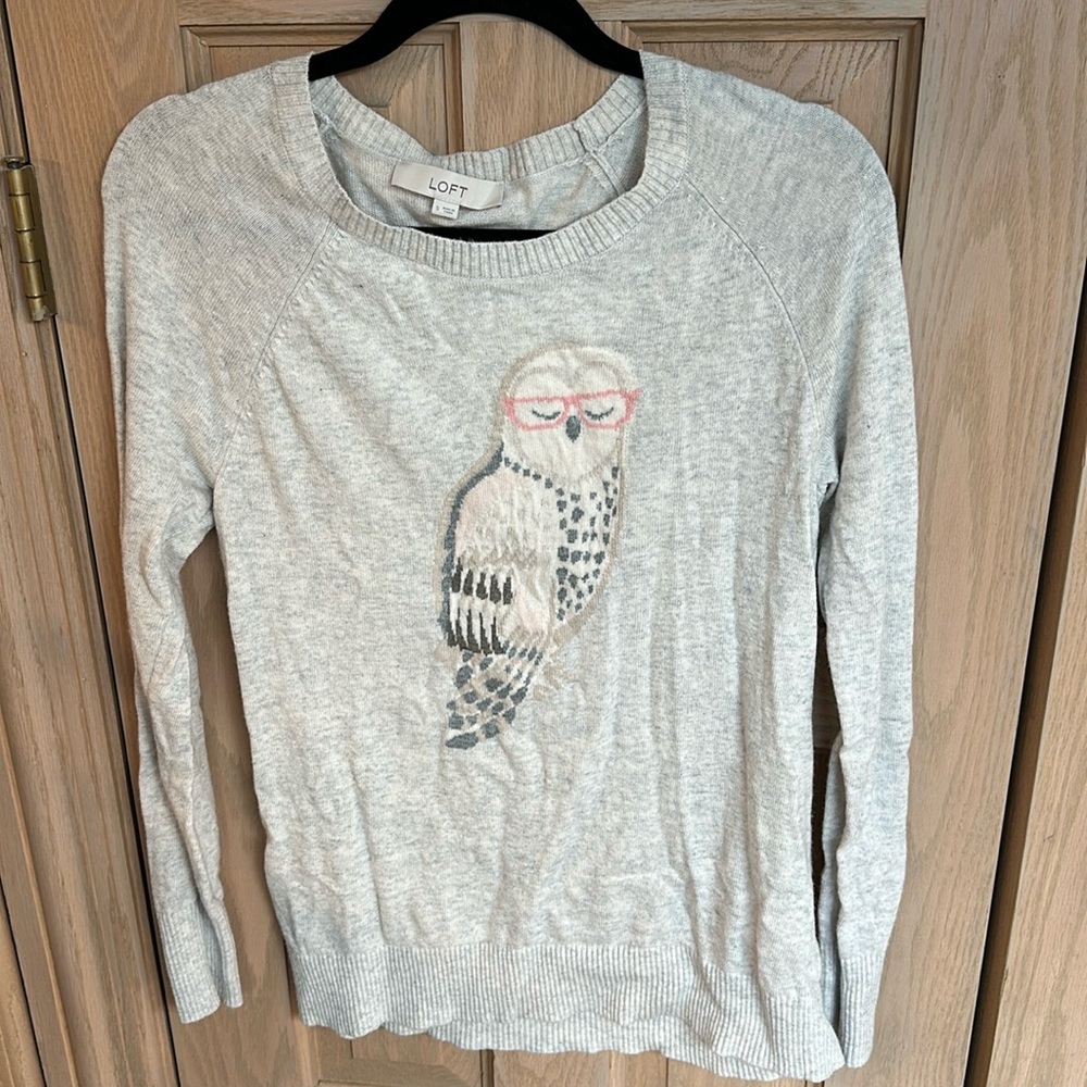 Loft Owl Grey Sweater Size S